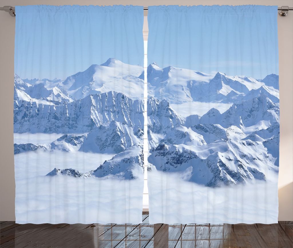 ABAKUHAUS Winter Rustikaler Vorhang, Alpen Weiße Wildnis, Wohnzimmer Universalband Gardinen mit Schlaufen und Haken, 280 x 175 cm, Weiß Blau