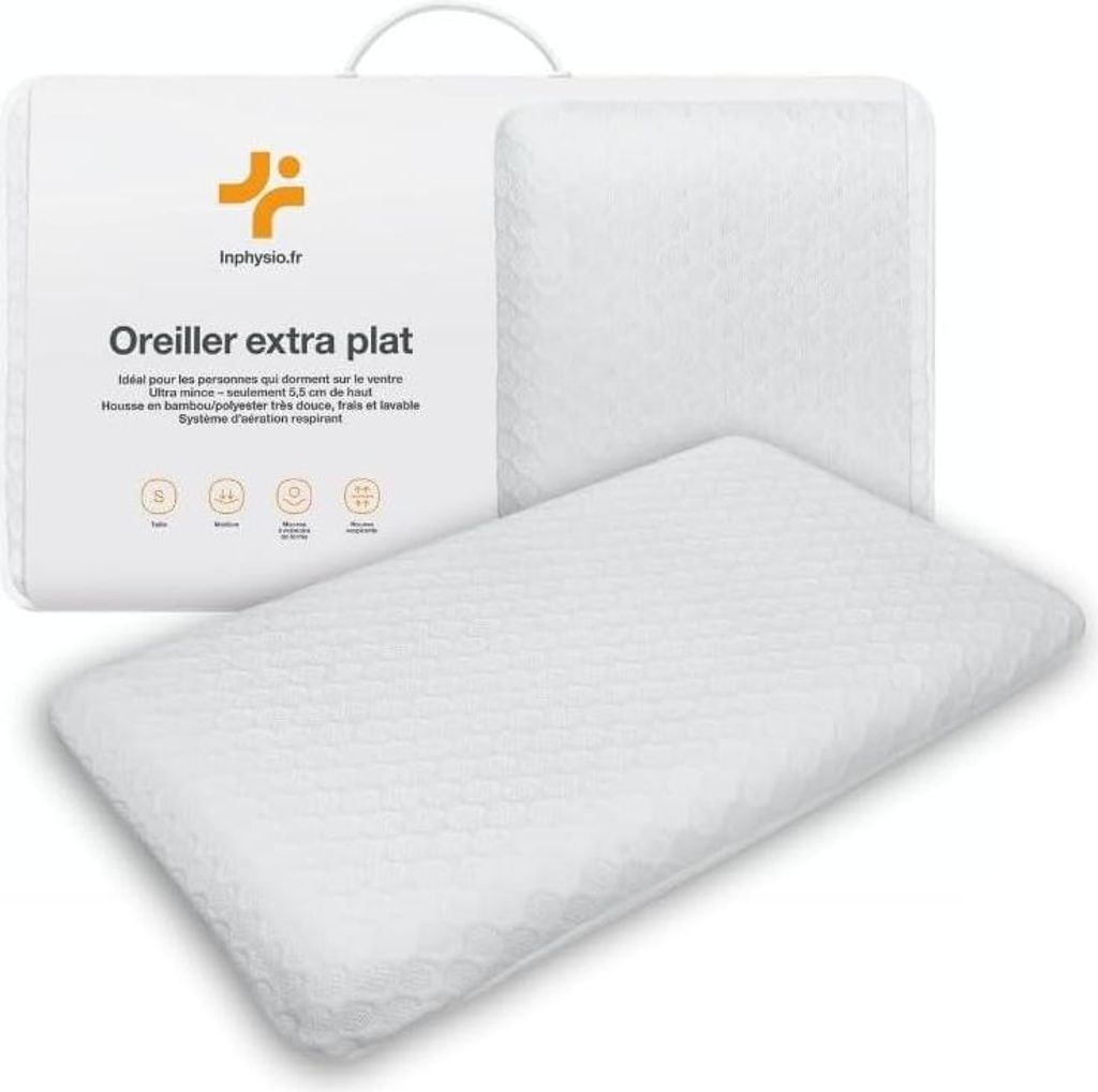 Inphysio Extraflaches Kissen - Hypoallergenes Formgedächtniskissen Ergonomisches Erholsamer Schlaf Schlafen auf Bauch, Rücken Schmerzlinderung 50 x