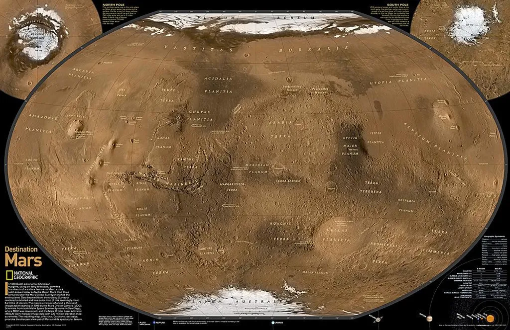 Carte murale de Mars National Geographic recto-verso 78x51 cm