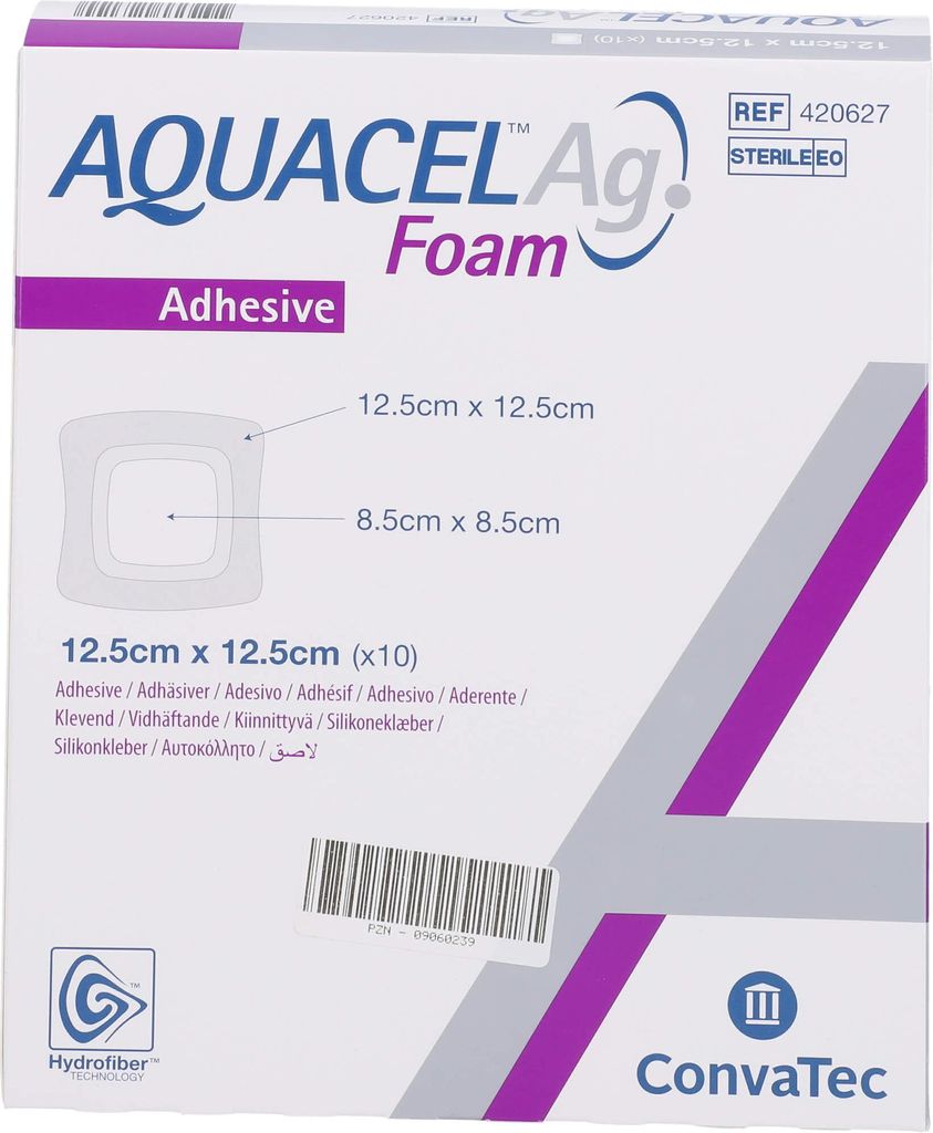 Aquacel Ag Foam adhäsiv 12,5x12,5 cm Verband 10 St