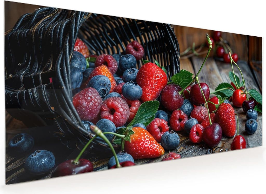Küchenrückwand Spritzschutz Glas mit Motiv Frische Beerenkorb 40 x 40 cm