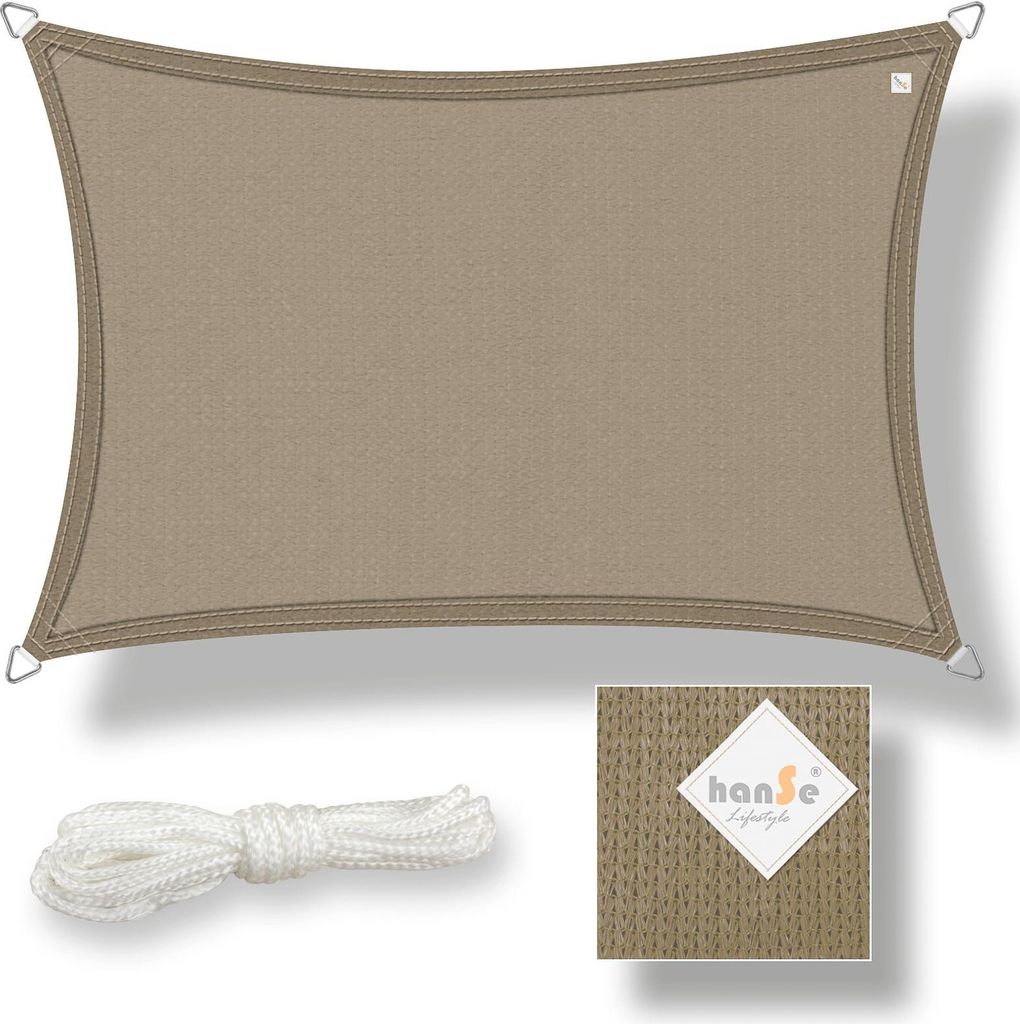 hanSe Marke Sonnensegel Sonnenschutz Schattensegel UV-Schutz Rechteck 3x4m Taupe