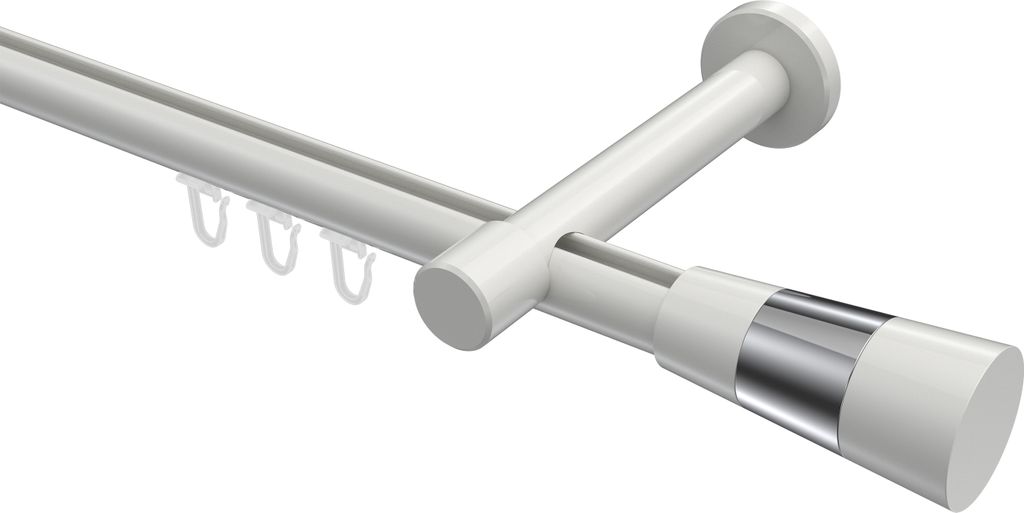 Interdeco Innenlaufstange / Gardinenstange mit Innenlauf Weiß, Typ Prestige Tanara (Konus Bicolor), 20 mm Ø 1-läufig, 240 cm