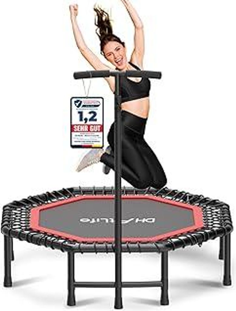 DH FitLife Fitness Indoor Trampolin klappbar ohne Installation | Ø121cm 48 Zoll Trampoline | Tragfähigkeit 150 KG | 3 verstellbare Handgriffstufe...