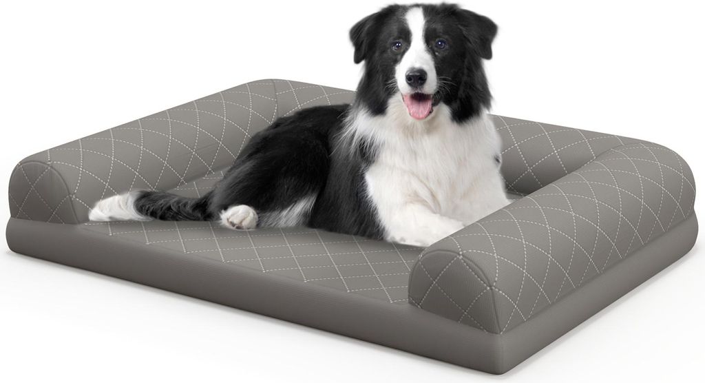 COSTWAY 90x69x18 cm Orthopädisches Hundebett, Hundesofa mit seitlichen Rändern, weich und waschbar, Katzenbett Katzensofa, für Hunde Indoor Grau