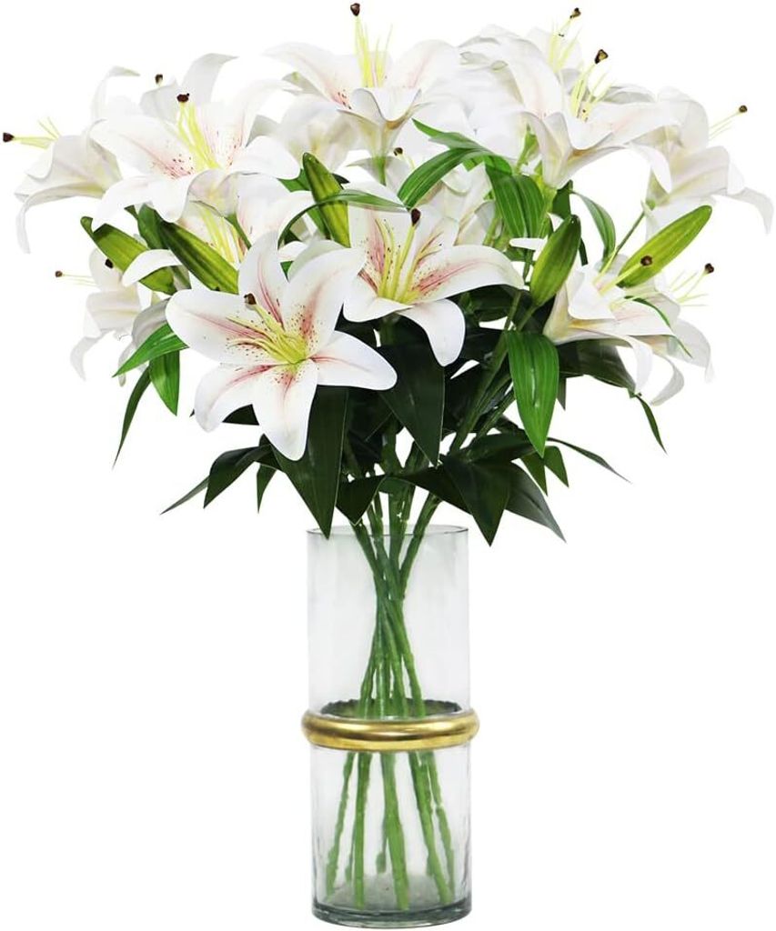 Künstliche Lilien, 60 cm lang, 8 blühende Blütenköpfe, 4 Knospen, 3D-Druck, künstliche Tigerlilie, Blumen für Hochzeit, Zuhause, Hotel, Büro