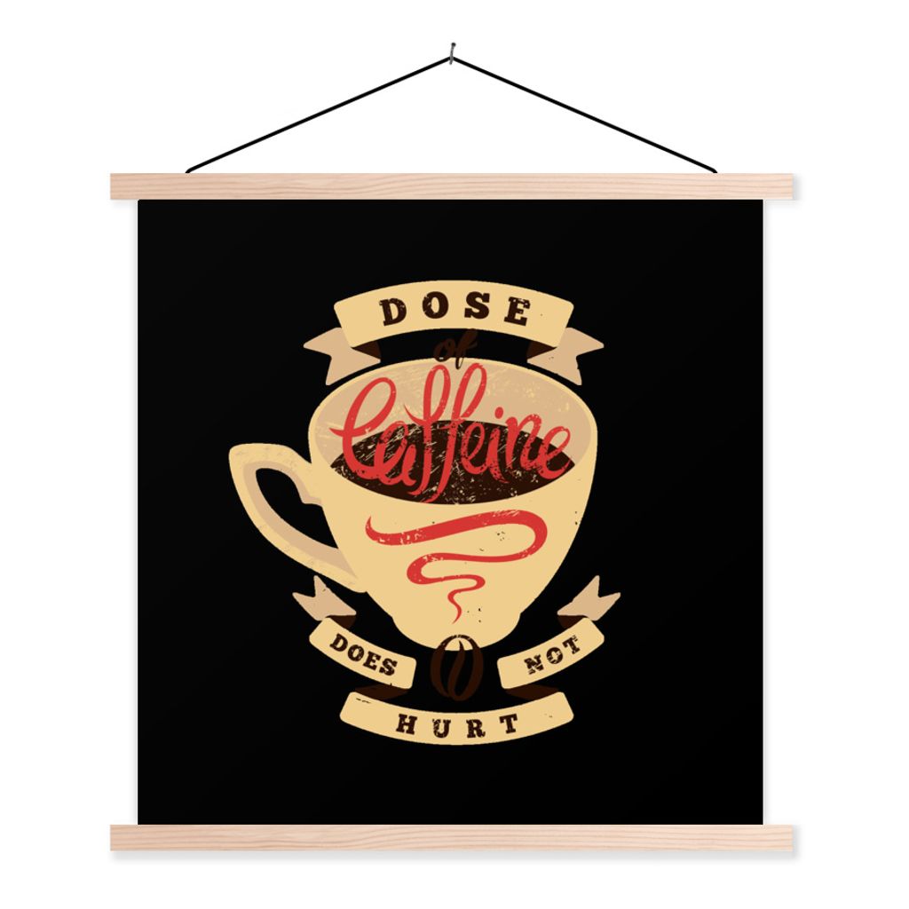 MuchoWow Textilposter Kaffee - Vintage - Zitate - Sprichwörter - Eine Dosis Koffein tut nicht weh 40x40 cm mit holzfarbenen Rahmen - Posterleiste