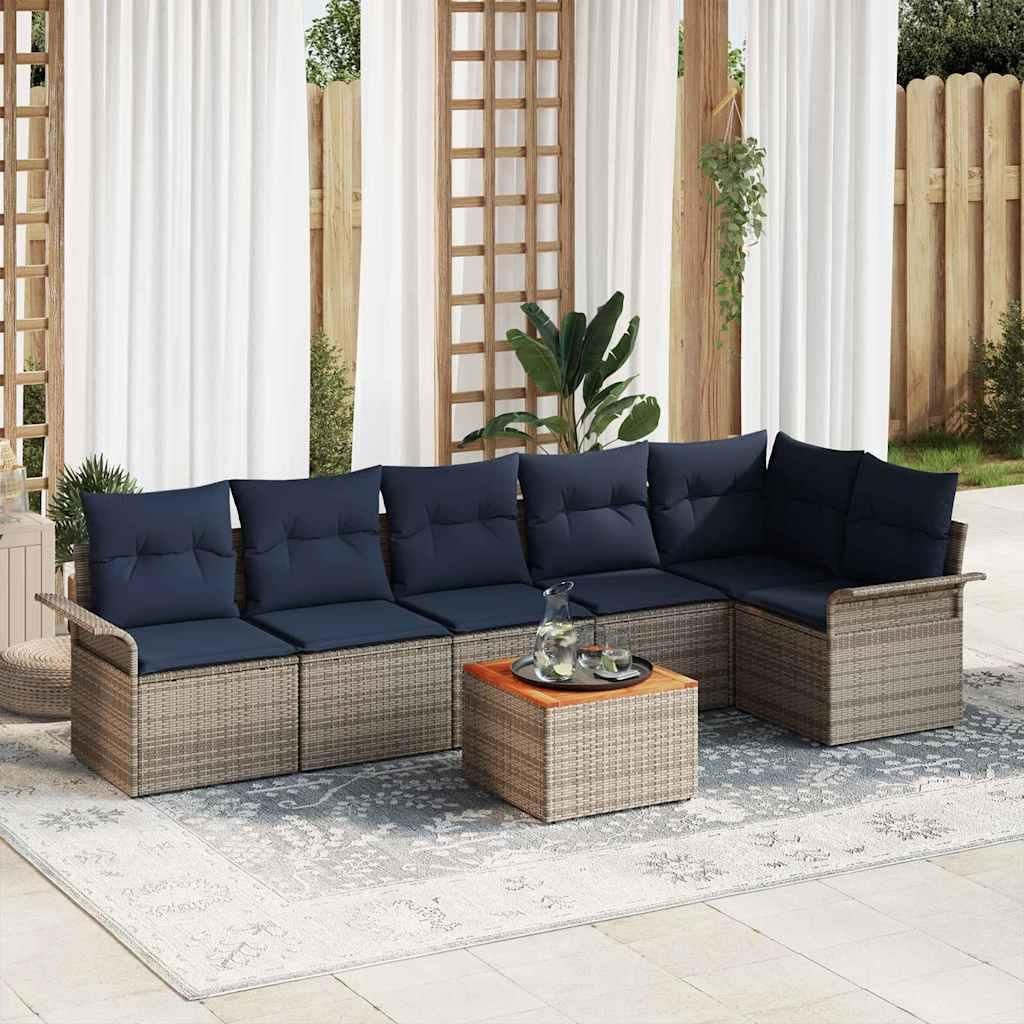 Maison Exclusive - Gartensofa-set mit Kissen 7 pcs Grau Poly-Rattan