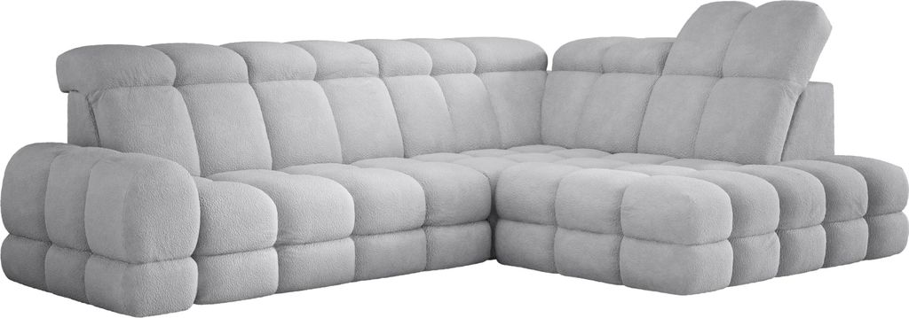 DomoHome Ecksofa Tollo Hellgrau Bubble-Stoff Rechte Seite 302x217x105 cm, L-Form Sofa mit Schlaffunktion, Bettkasten 120x85x17 cm, Elektrisch Verst...