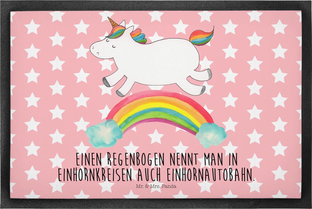 Mr. & Mrs. Panda Schmutzmatte Einhorn Regenbogen 50 x 75 cm - Rot Pastell - Geschenk, Schmutzfangmatte, Gummimatte, Glitzer, fußmatte, Fussmatte, ...