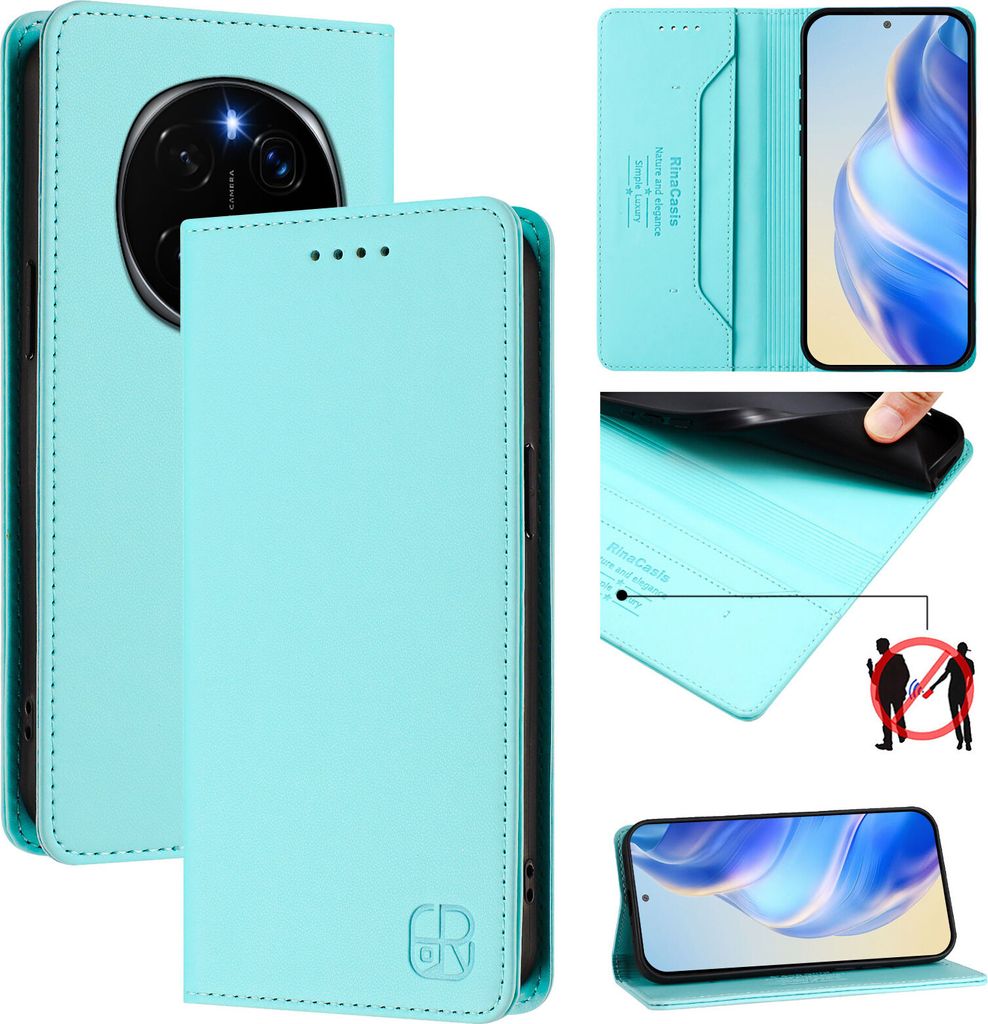 Lederhülle für Honor Magic7 Hülle Flip Brieftasche Kartenfächern Ständer Schutzhülle Türkis