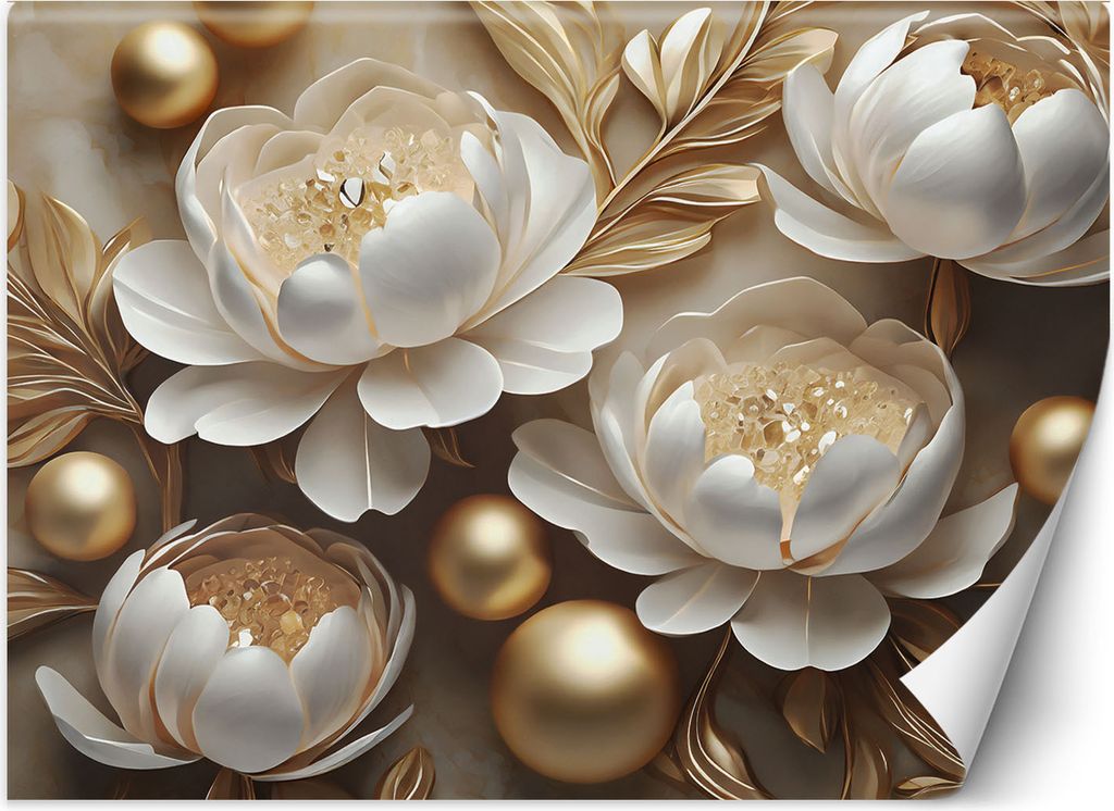 Vlies fototapete 3D-Glamour-Goldblumen 450x315 cm Feeby Gold inkl. Kleber einfache Montage