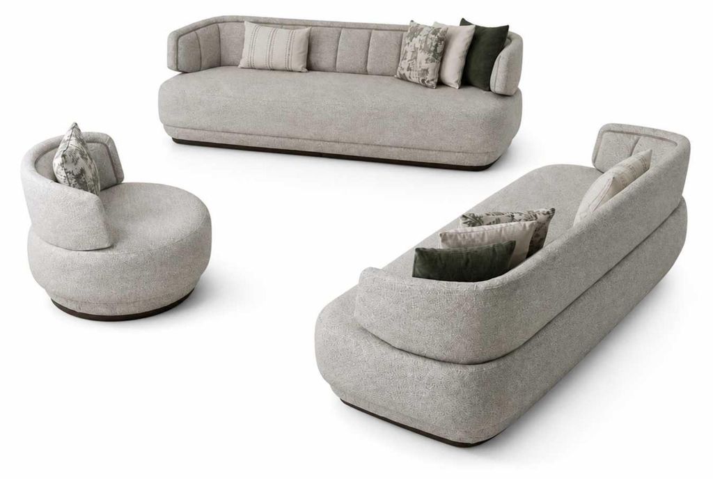Wohnzimmer Grau Sofa Set 3+3+1 Sitzer Luxusmöbel Designer Komplettes
