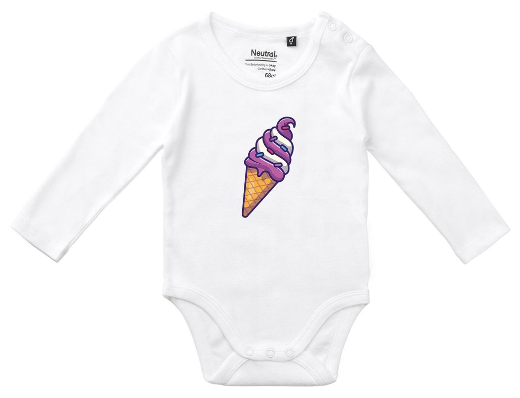 Huuraa Baby Body Eiscreme Comic 74 White Baumwolle Fairtrade Langarmbody Geschenkidee