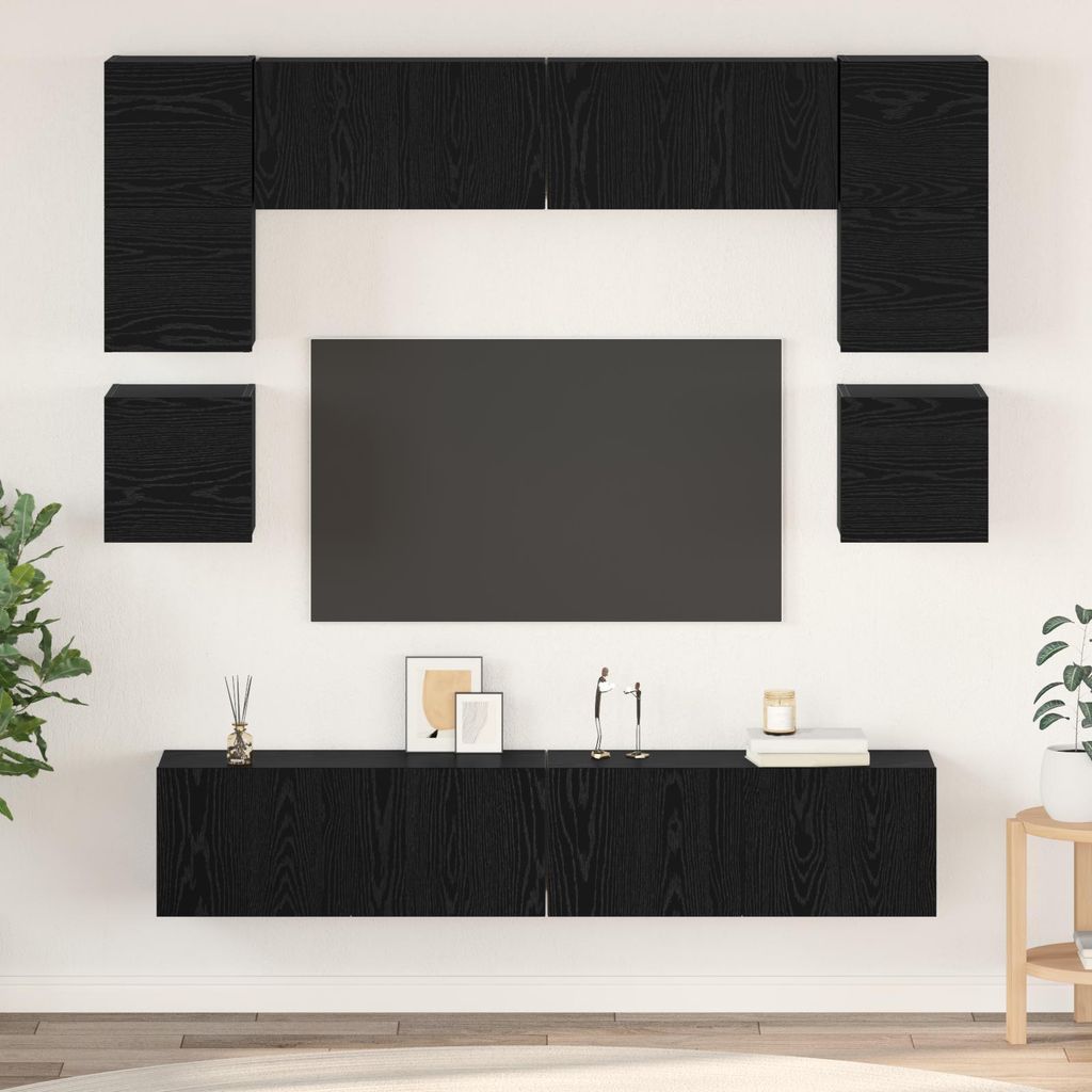 Möbel 2025 - TV-Schrank-Set mit Regal Sonstiges mit Speicher mit Tür 8 pcs Schwarz Eiche 80 x 30 x 30 cm - TV-Schränke Neu8829