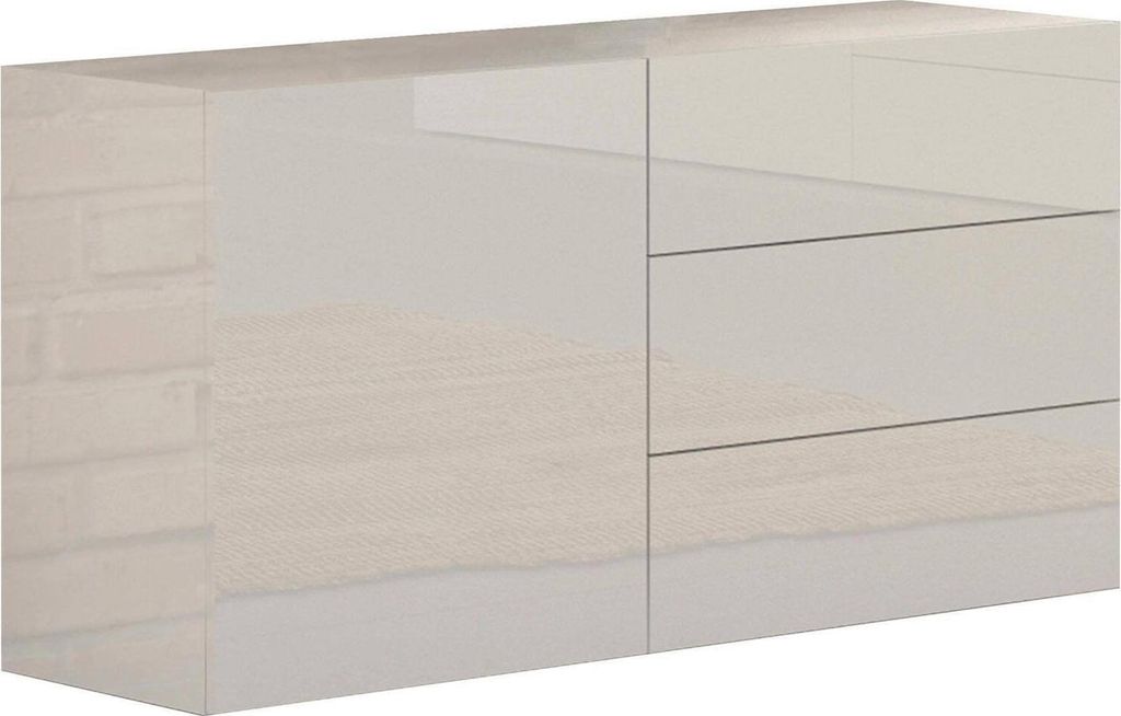 Kommode Enrico, Küchen-Sideboard mit 1 Tür und 3 Schubladen, Wohnzimmer-Buffet, Küchen-Sideboard, 100% Italy, cm 110x40h35, glänzend weiß