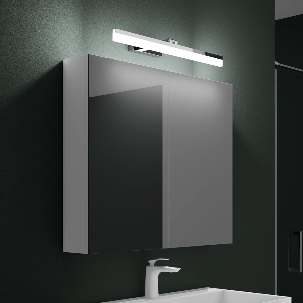 Mai & Mai Spiegelschrank Bad mit Beleuchtung Badschrank mit Spiegellampe BxTxH 60x15x70cm Spiegelleuchte 180° Drehbar LED Badlampe 40cm