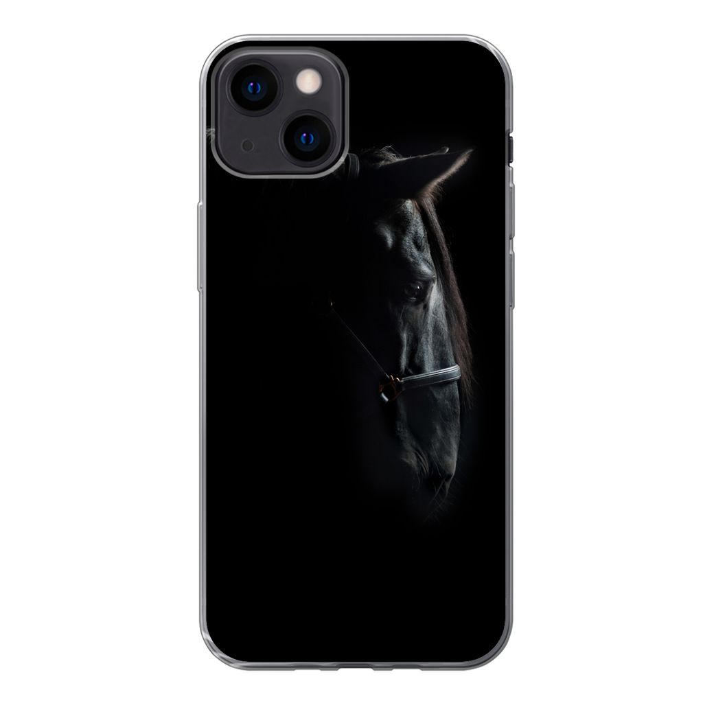 MuchoWow Handyhülle Schutzhülle Hülle für iPhone 13 Pferd - Leicht - Schwarz Silikon Softcase Handy Hülle - Karteninhaber