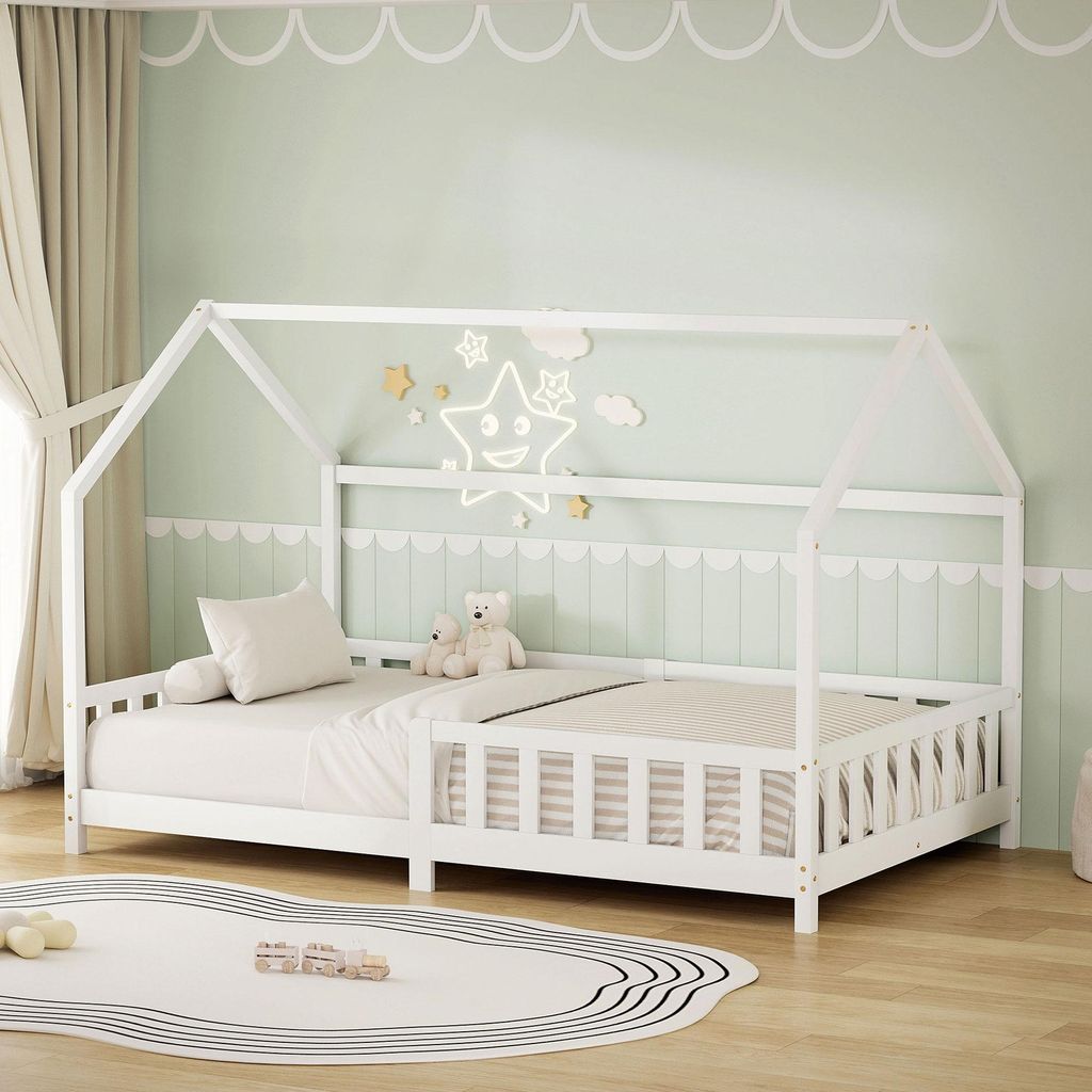 ML-Design Kinderbett 120x200cm mit Rausfallschutz, Dach & Produktbild 