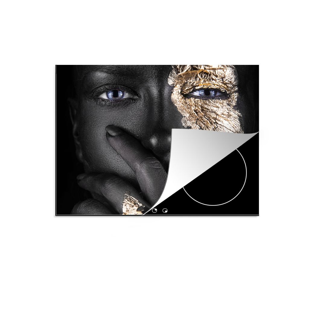 KitchenYeah Herdabdeckplatte Frau - Gold - Schwarz - Make-up - Luxus , 58x51cm, Küche Deko, Glaskeramikkochfeld Herdabdeckung, Abdeckplatte fùr...