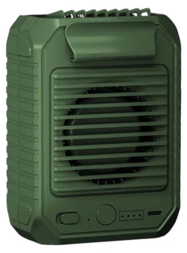 Tragbarer Gürtel-/Hüftventilator - Turbo Mini-Ventilator - 10000 mAh Akku - 3 Stufen - Leise - Starker Luftstrom - USB-Aufladung - Grün