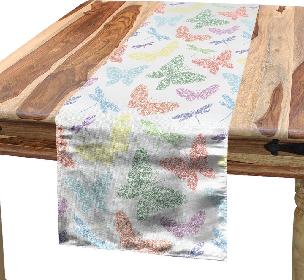 ABAKUHAUS Libelle Tischläufer, Buntes Sortiertes Gesprenkeltes Schmetterlings Und Libellen Zahl Flügel Bild, 40 x 180 cm, Mehrfarbig