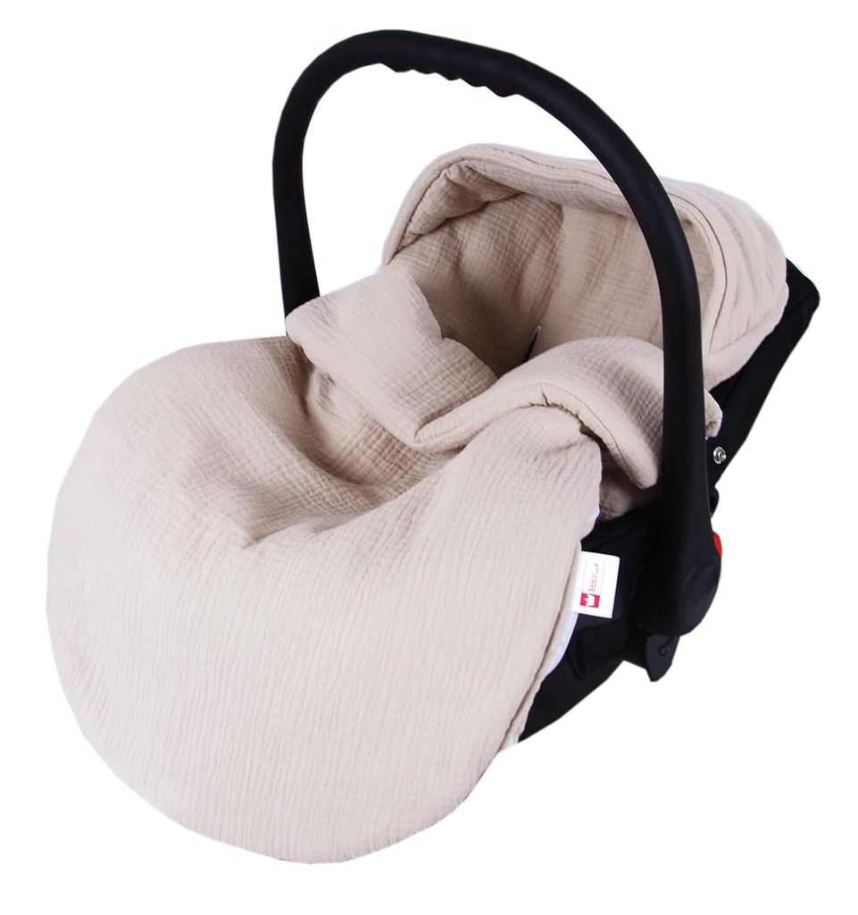 BabyLux Musselin Fußsack 90 cm – Atmungsaktiv für Babyschale, Kinderwagen & Buggy, Weiche Baumwolle Musselin - Beige