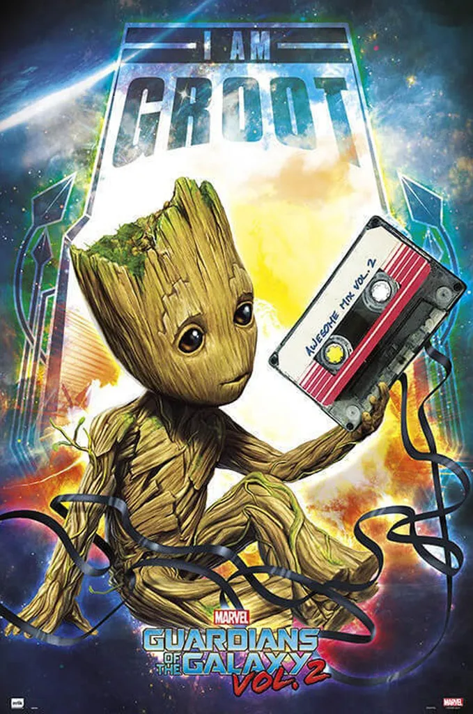 Poster Marvel Guardiani Galassia 2 + Supporto Legno 61cm Naturale