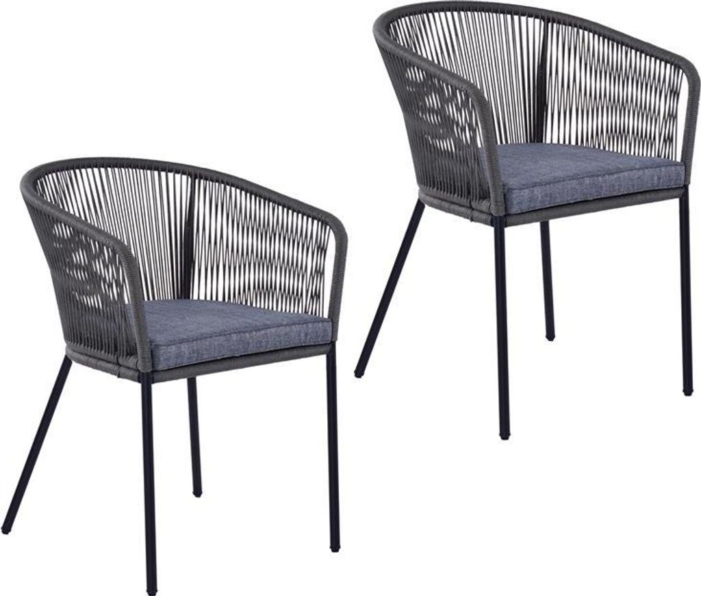 Gartenstuhl Lounge Stuhl 2er Set Gartensessel Rope Loungesessel Outdoor Grau