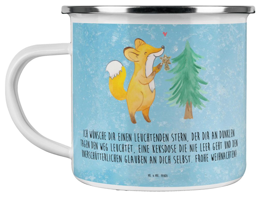 Mr. & Mrs. Panda Teetasse Fuchs Weihnachtsbaum - Eisblau - Geschenk, Weihnachtszeit, Pott, Weihnachten, Emaille Becher, Schlittschuh, Tasse, Blecht...