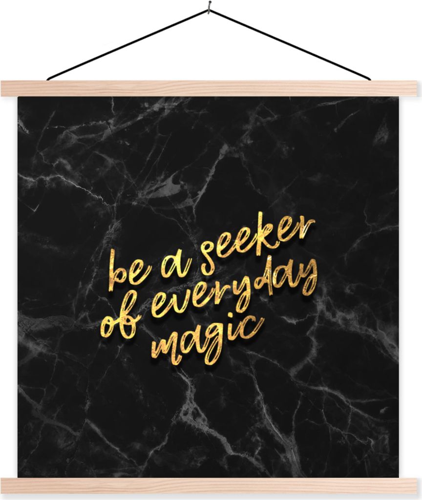 MuchoWow Textilposter Zitate - Magie - Gold - Marmor 120x120 cm mit holzfarbenen Rahmen - Textil-Poster