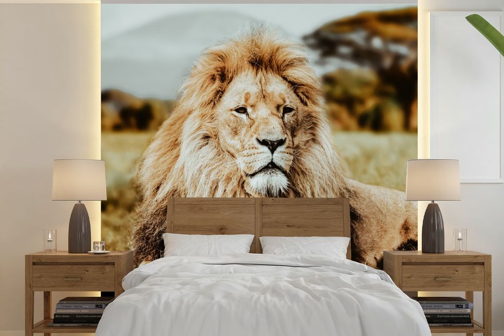 MuchoWow Fototapete für Wohnzimmer oder Schlafzimmer Wandtapete Vinyl Motivtapete Tiere - Wild - Braun - 300x300 cm - Wanddekoration