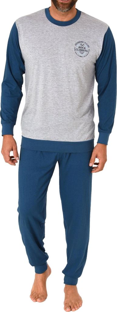 Normann Herren langarm Schlafanzug Pyjama mit Bündchen in eleganter Optik ; grau-mel. , 56