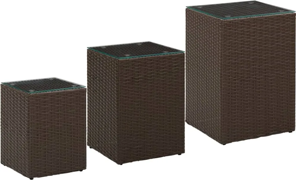 Set Luxury 3 Tavolini in Vetro e Poly Rattan Marrone Living Store