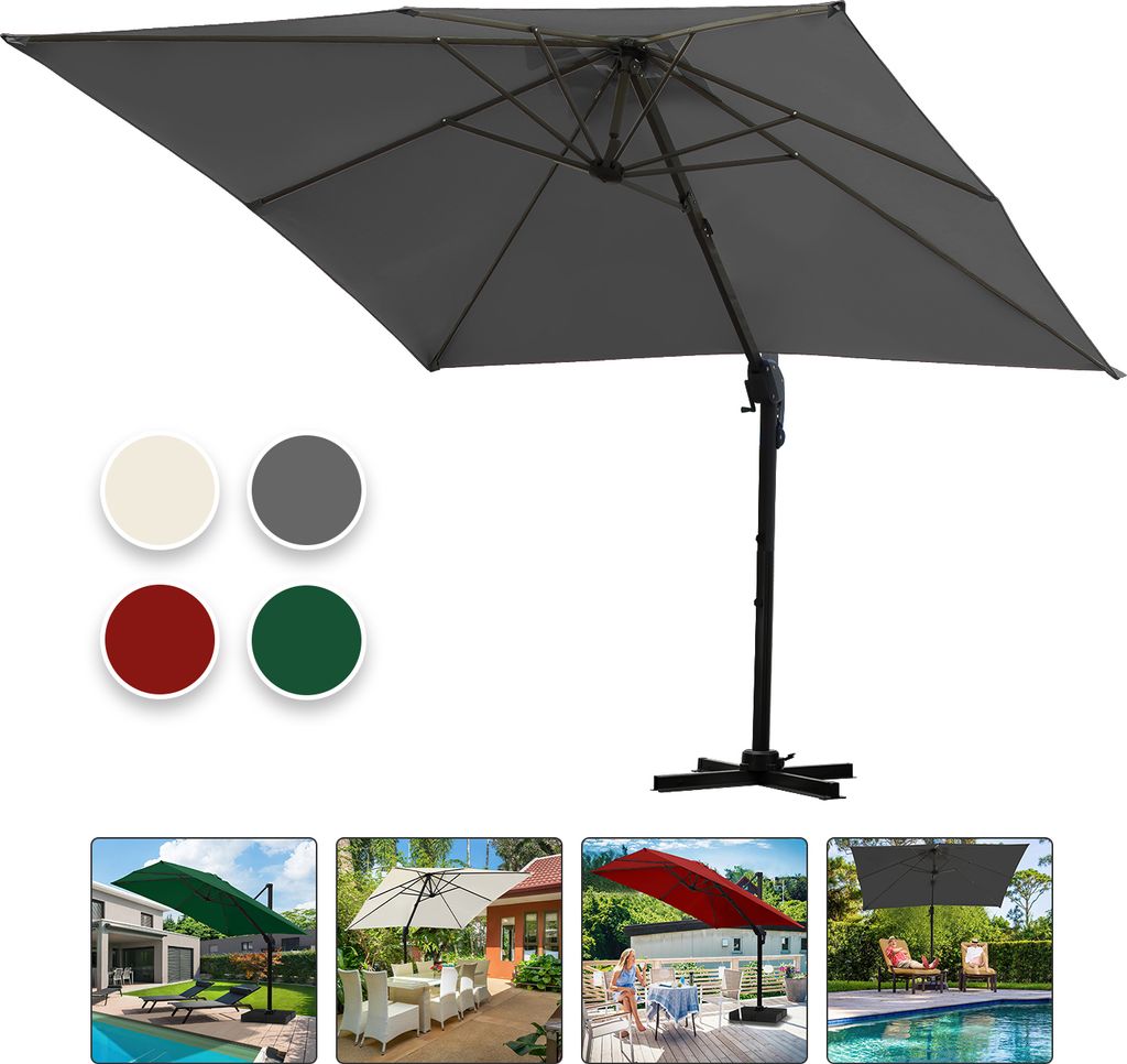 Jayseuw 3M Sonnenschirm Quadrat Terrassenschirm mit Kurbel, UV50+ LED Grau