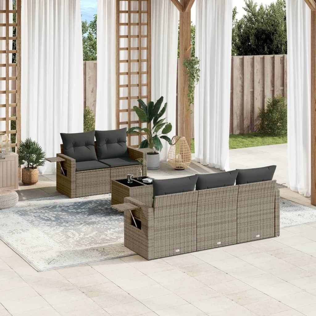 Maison Exclusive - 6-tlg. Garten-Sofagarnitur mit Kissen Grau Poly Rattan