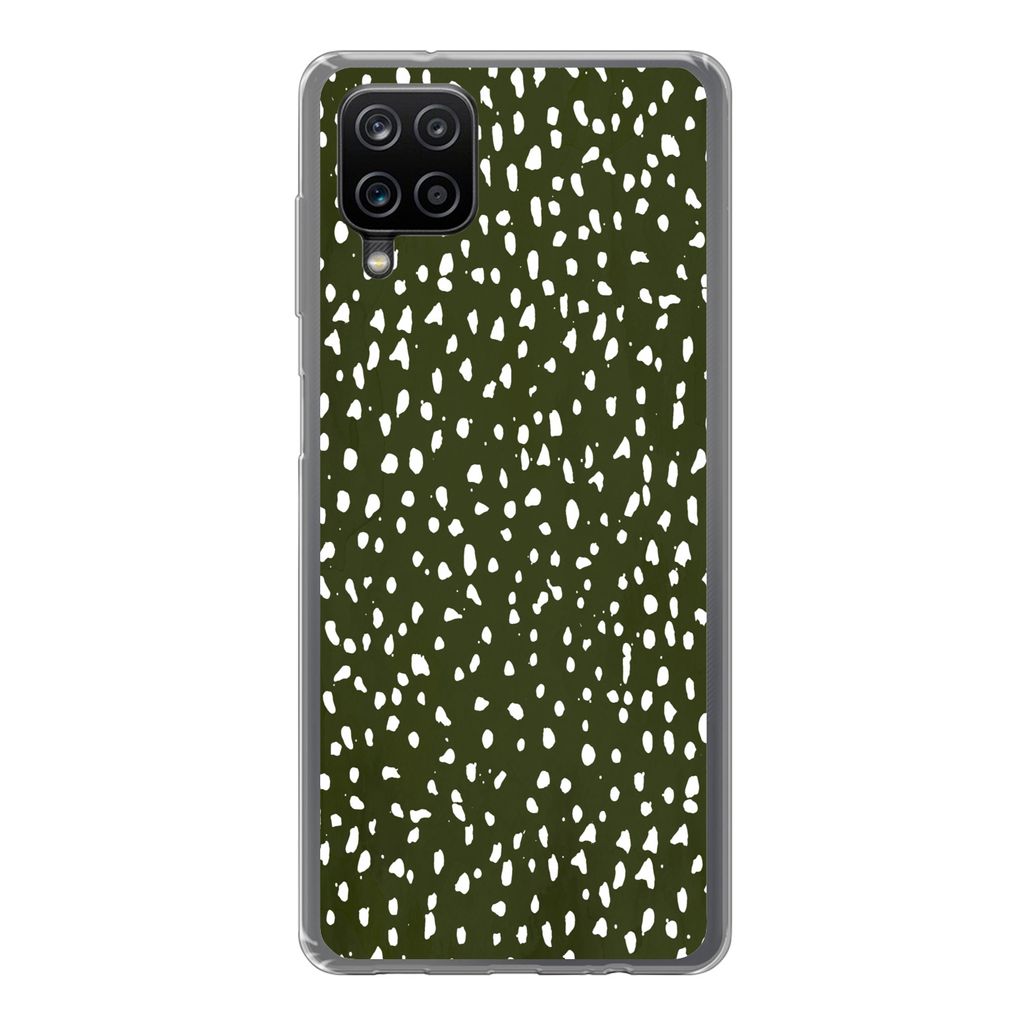 MuchoWow Handyhülle Schutzhülle Hülle für Samsung Galaxy A12 Polka dots - Weiß - Schwarz Silikon Softcase Handy Hülle - Bild