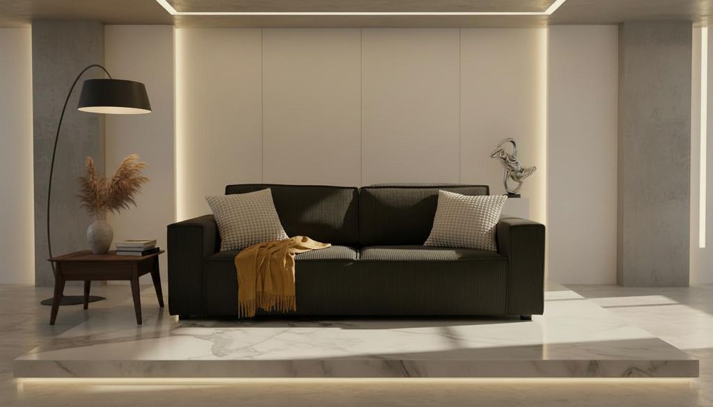 Wohnero24 Schlafsofa HIRA 240 x 102 cm – Premium Cord Sofa Schwarz mit Schlaffunktion 191 x 152 cm & Bettkasten
