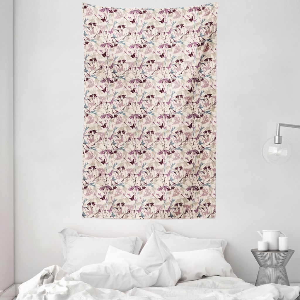 ABAKUHAUS Blumen Wandteppich und Tagesdecke, Libelle Schmetterling aus Weiches Mikrofaser Stoff Waschbar ohne Verblassen Digitaldruck, 140 x 230 cm...