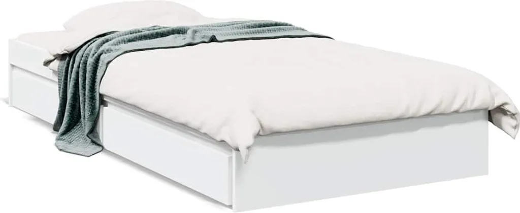 Lit blanc 75x190 cm anti-encombrement avec tiroirs de rangement