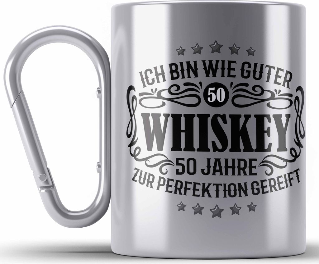 Trendation - 50. Geburtstag Männer Edelstahl Tasse Karabiner Geschenk Geschenkidee 50er Geburtstag Spruch Perfektion Vater Papa Lustiger Spruch Wi...