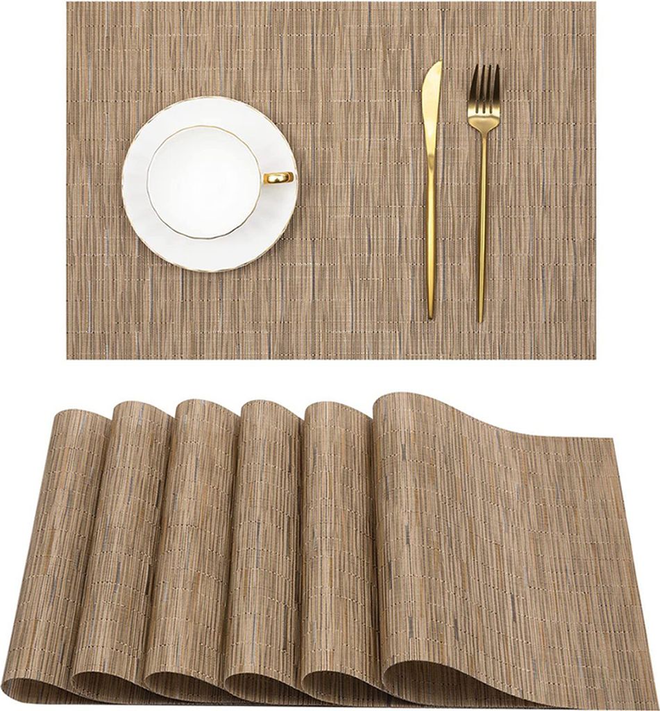 Abwaschbare Tischsets 6er Set, Gewebte Platzsets Abwaschbar Anti-Rutsch Verschleißfest Hitzebeständig Vinyl Platzsets Abwaschbar für Küche Esst...