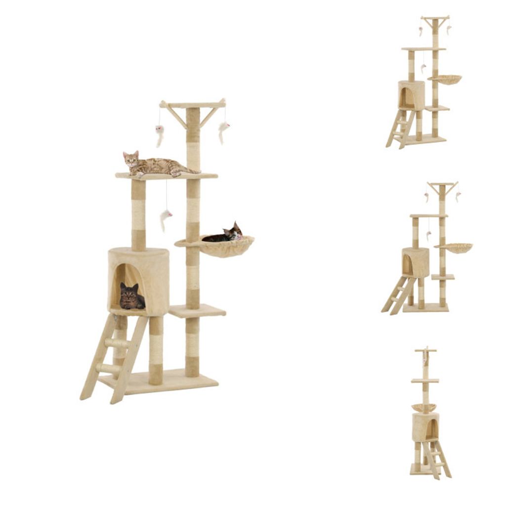 vidaXL Katzen-Kratzbaum mit Sisal-Säulen 138 cm Beige - Kratzbäume