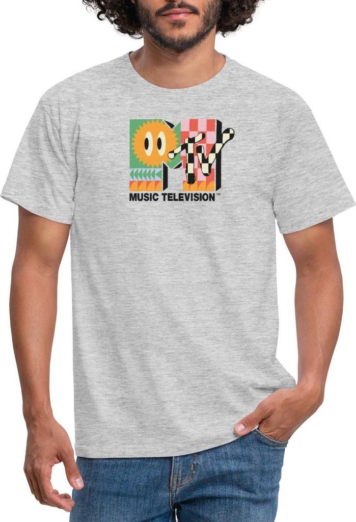 Spreadshirt MTV Music Television Buntes Logo Mit Sonne Männer T-Shirt, 3XL, Grau meliert