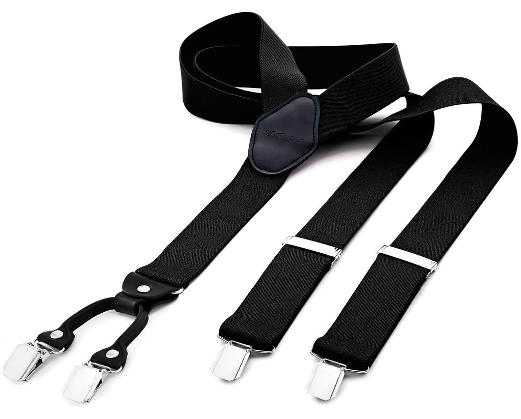 DonDon® Herren Hosenträger breit 3,5 cm - 4 Clips mit Leder Produktbild 