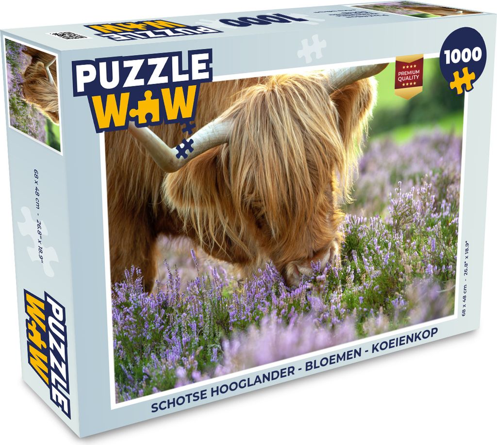 MuchoWow Puzzle 1000 Teile Schottischer Highlander - Blumen - Kuhkopf - Erwachsene - Rätsel