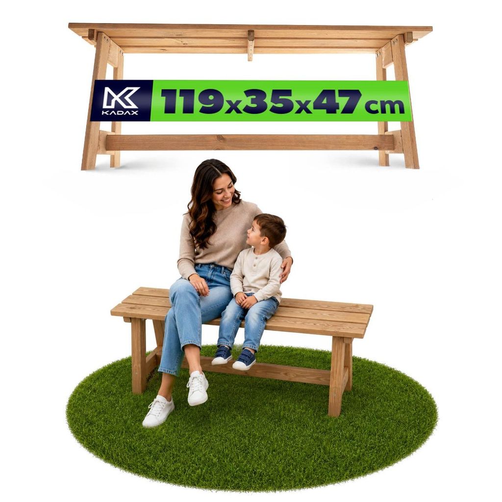 Drewniana ławka parkowa KADAX bez oparcia 119 cm, solidna Zdjęcie produktu 