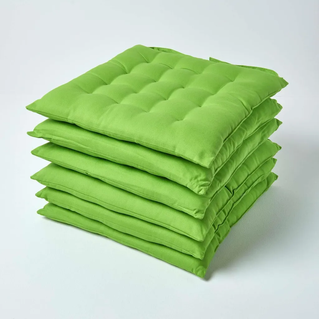 HOMESCAPES Lot de 6 galettes de chaise 40x40 cm vert en coton premium