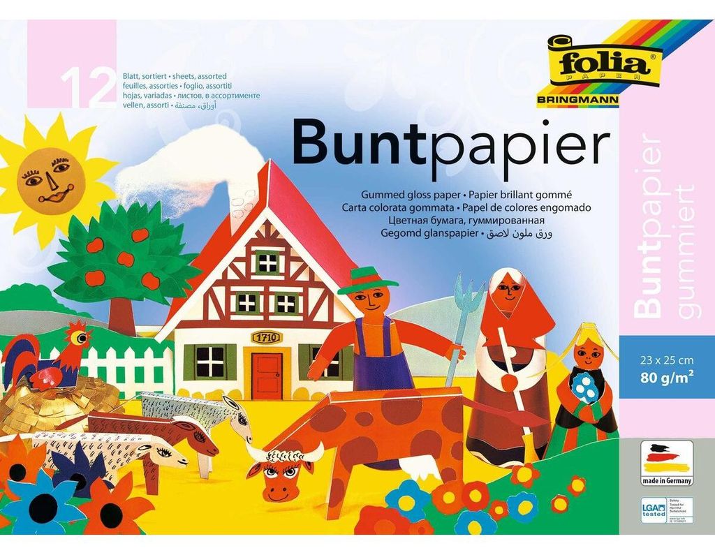 Folia 777 Buntpapier Hefte gummiert 23x25cm 12 Blatt Produktbild 