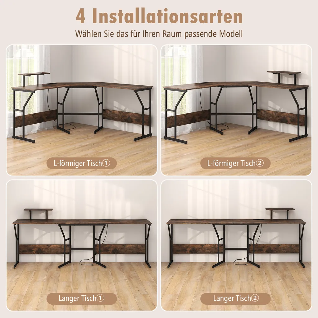 Bureau d'Angle Marron Rustique | Table d'Ordinateur Gain de Place - 5